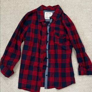 Girl Krazy Navy and Red Plaid Button Down Shirt